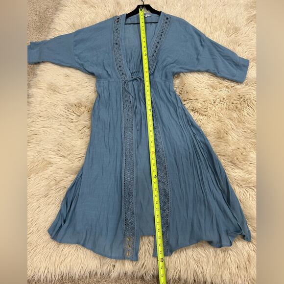 LOVE TREE paradise kimono / Duster / Beach Coverup in blue Size Medium - Picture 8 of 12
